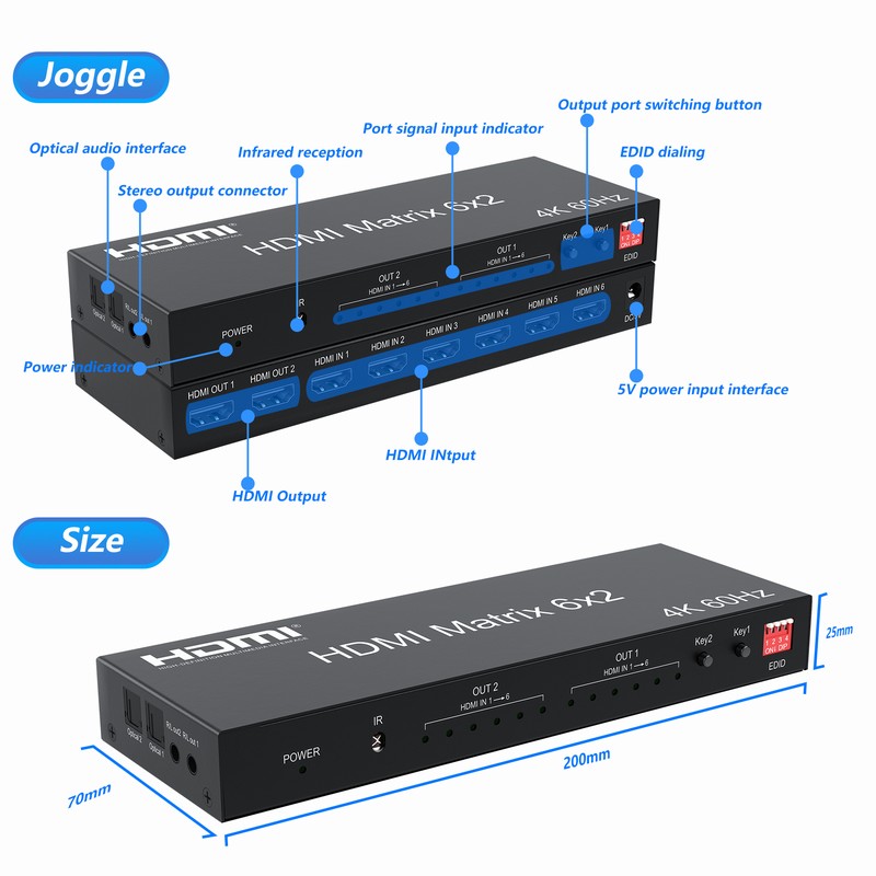 4K 60HZ 6x2 Controller per Vid - Hdmi Matrix Switch recensione e prezzo